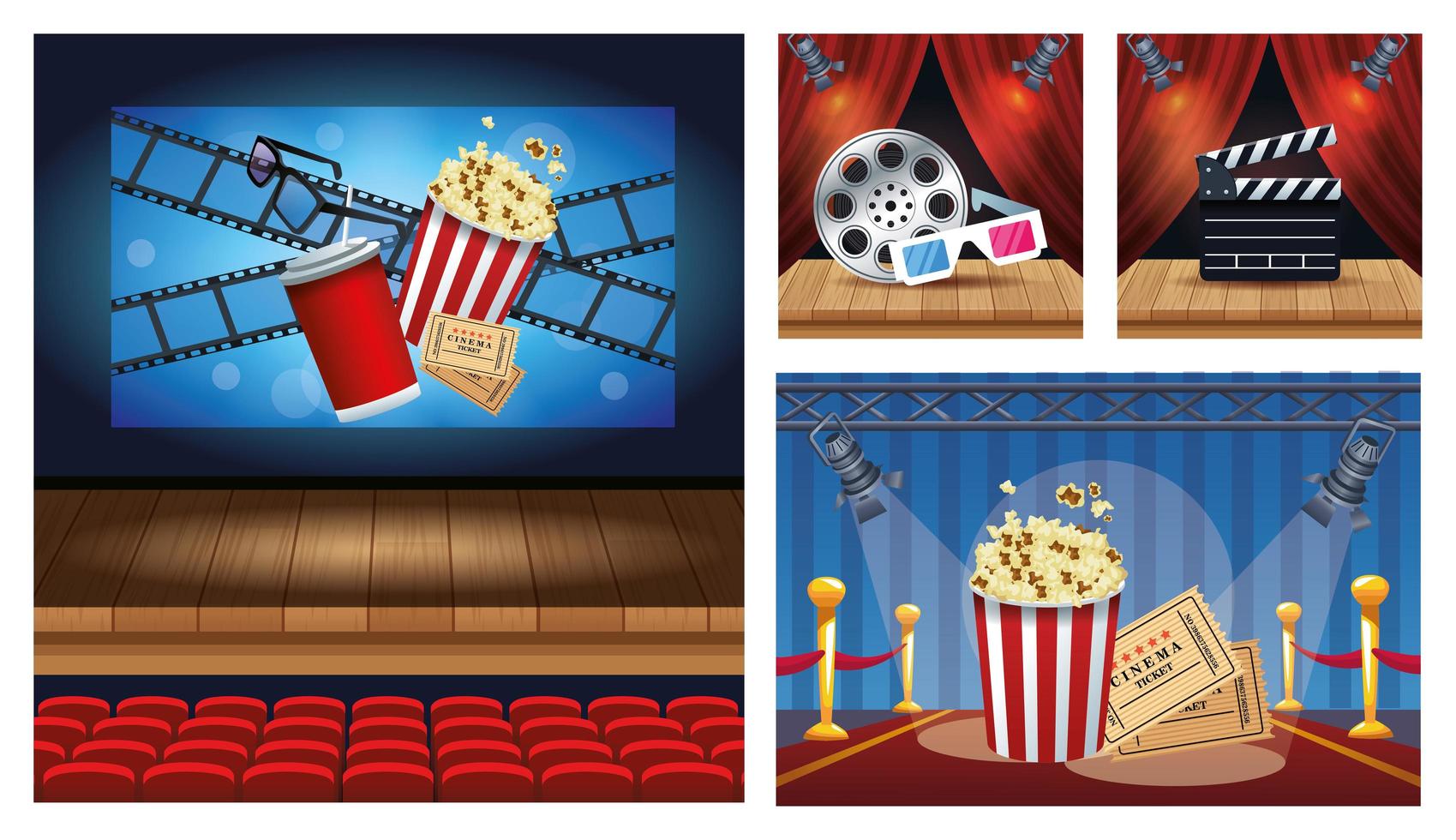 cinema entertainment with set scene icons vector