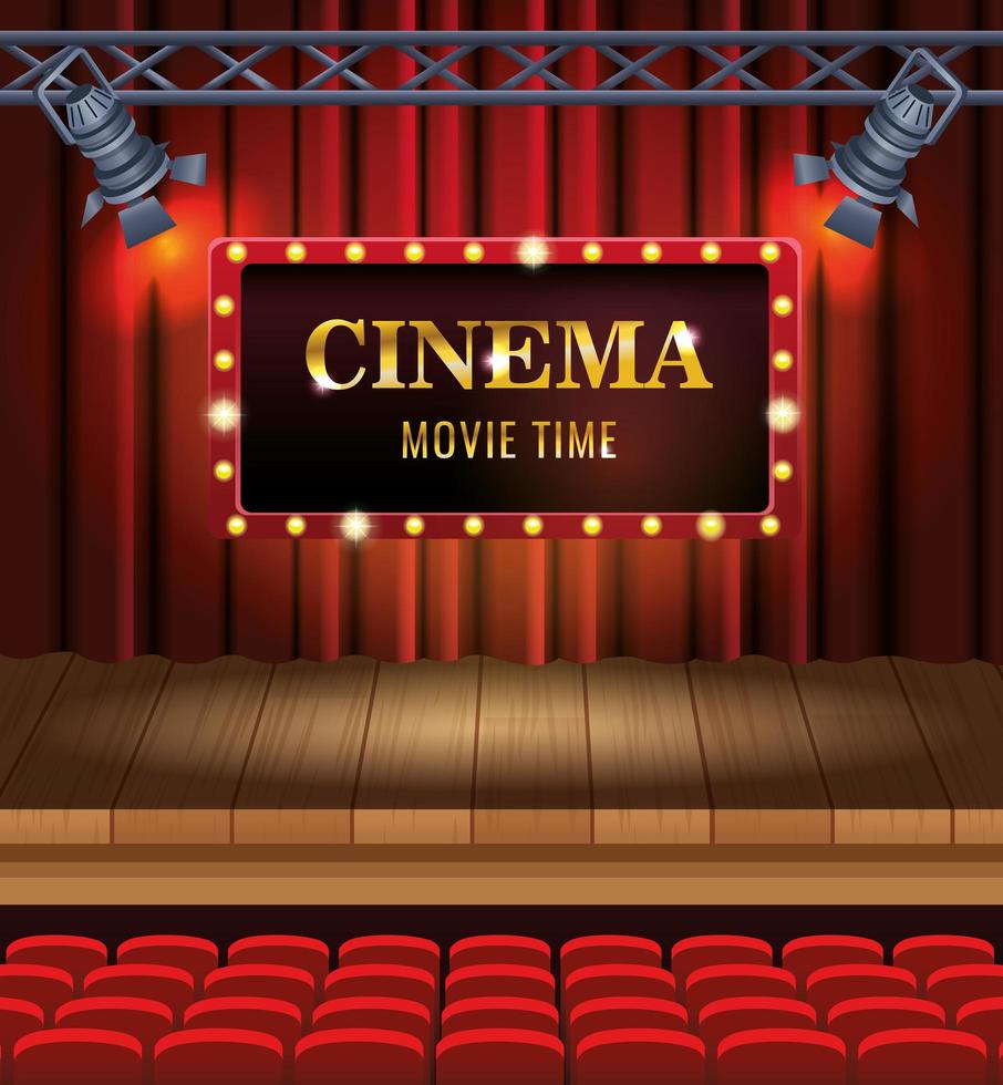 entretenimiento de cine con sillas y escena de exhibición. vector