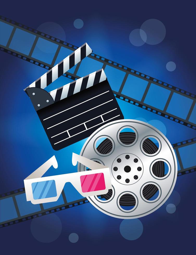 entretenimiento de cine con carrete y claqueta vector