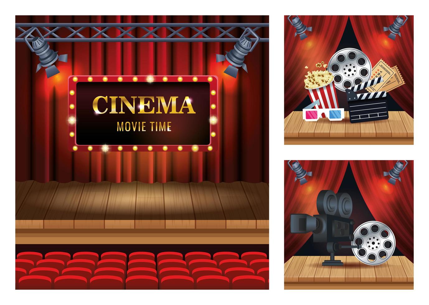 cinema entertainment with set scene icons vector