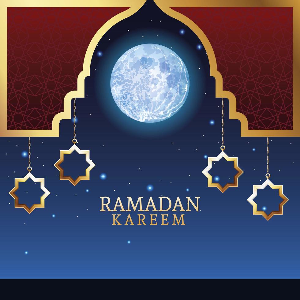 celebración de ramadan kareem con estrellas doradas colgando vector