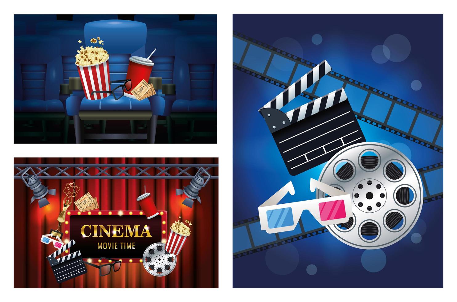 cinema entertainment with set scene icons vector