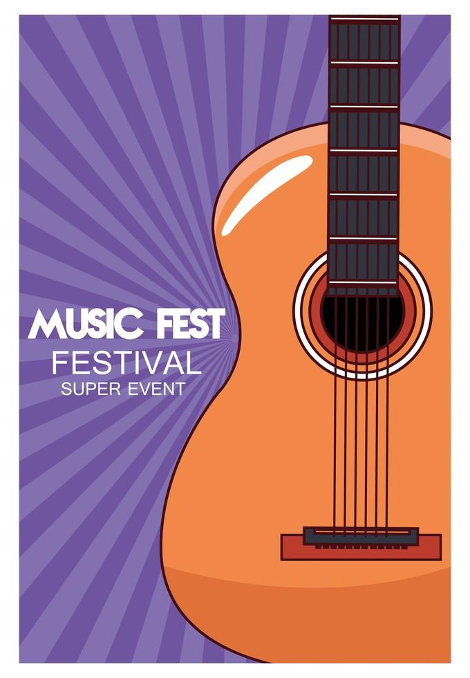 cartel del festival de música con guitarra acústica vector