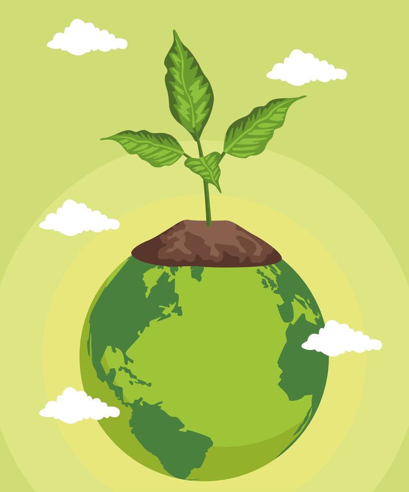 save the world environmental poster with earth planet and tree plant vector