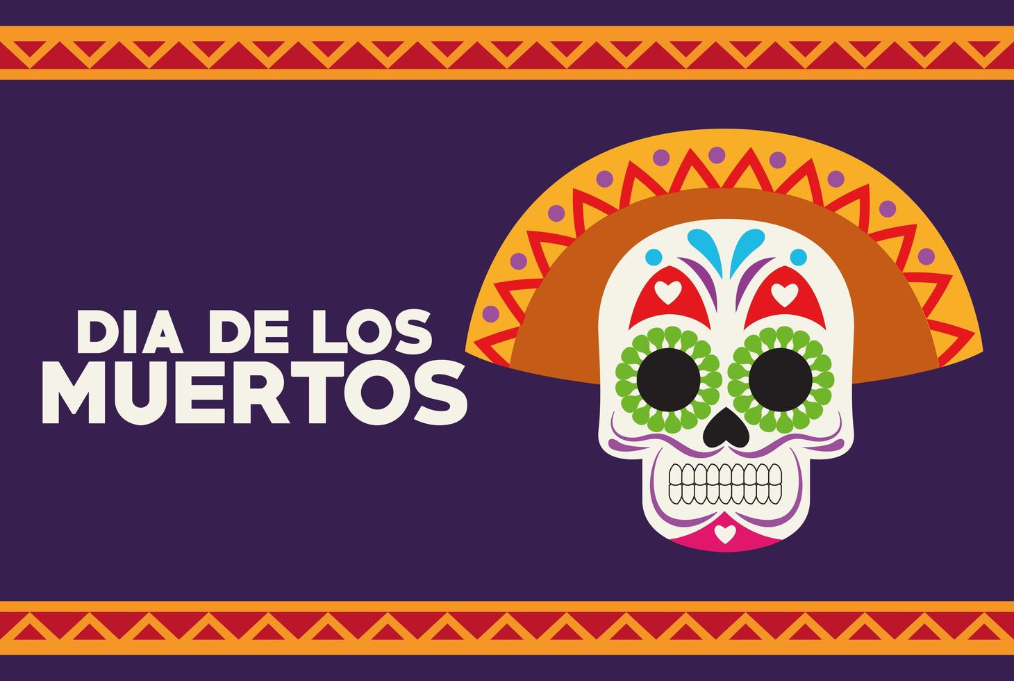 dia de los muertos celebration poster with skull head and lettering vector