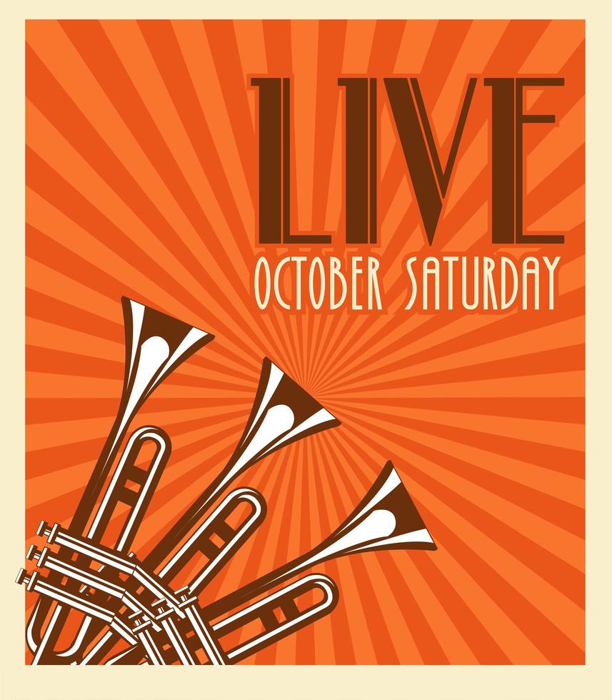 live music festival lettering poster with trumpets vector