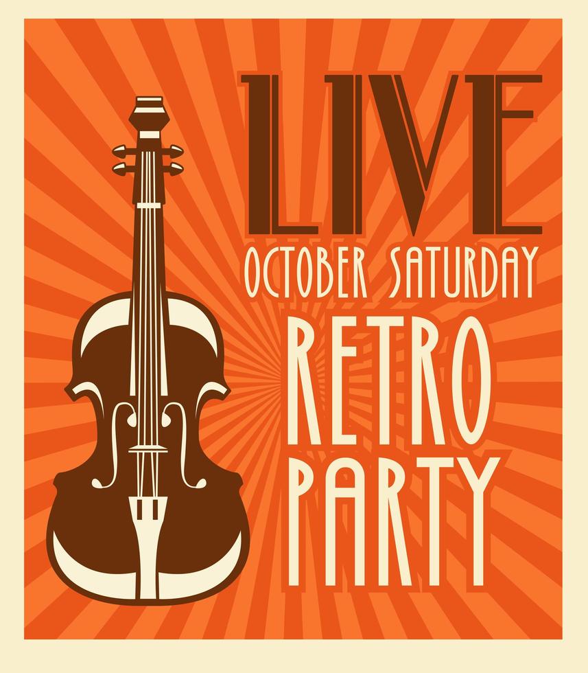 retro party music festival lettering poster with cello vector