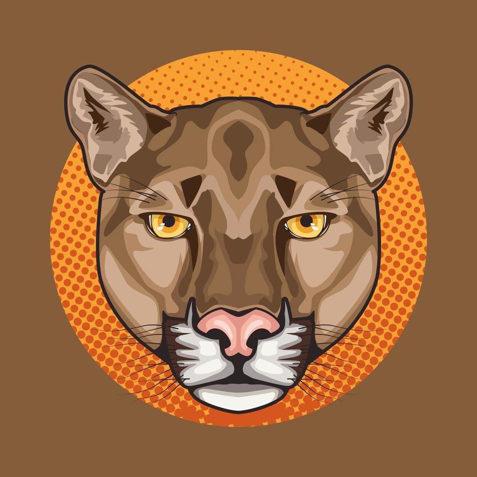 cougar animal wild head character in orange background vector