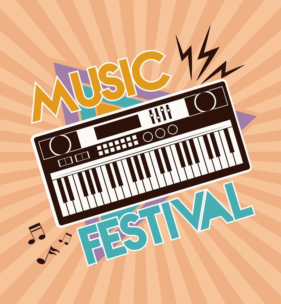 music festival lettering poster with piano electronic vector