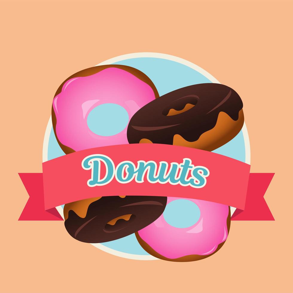 delicious sweet donuts with ribbon frame vector