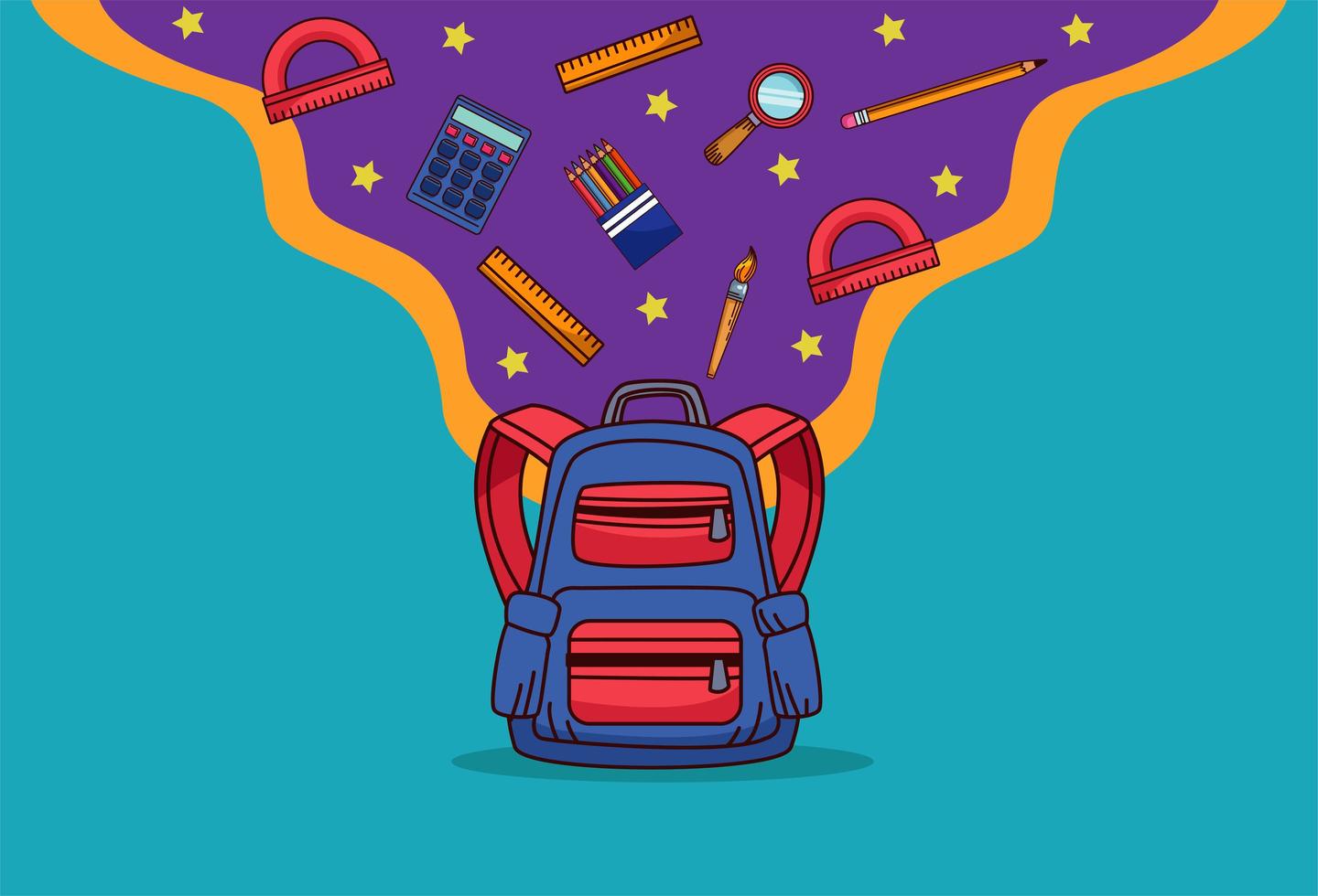 regreso a la escuela con mochila y útiles vector