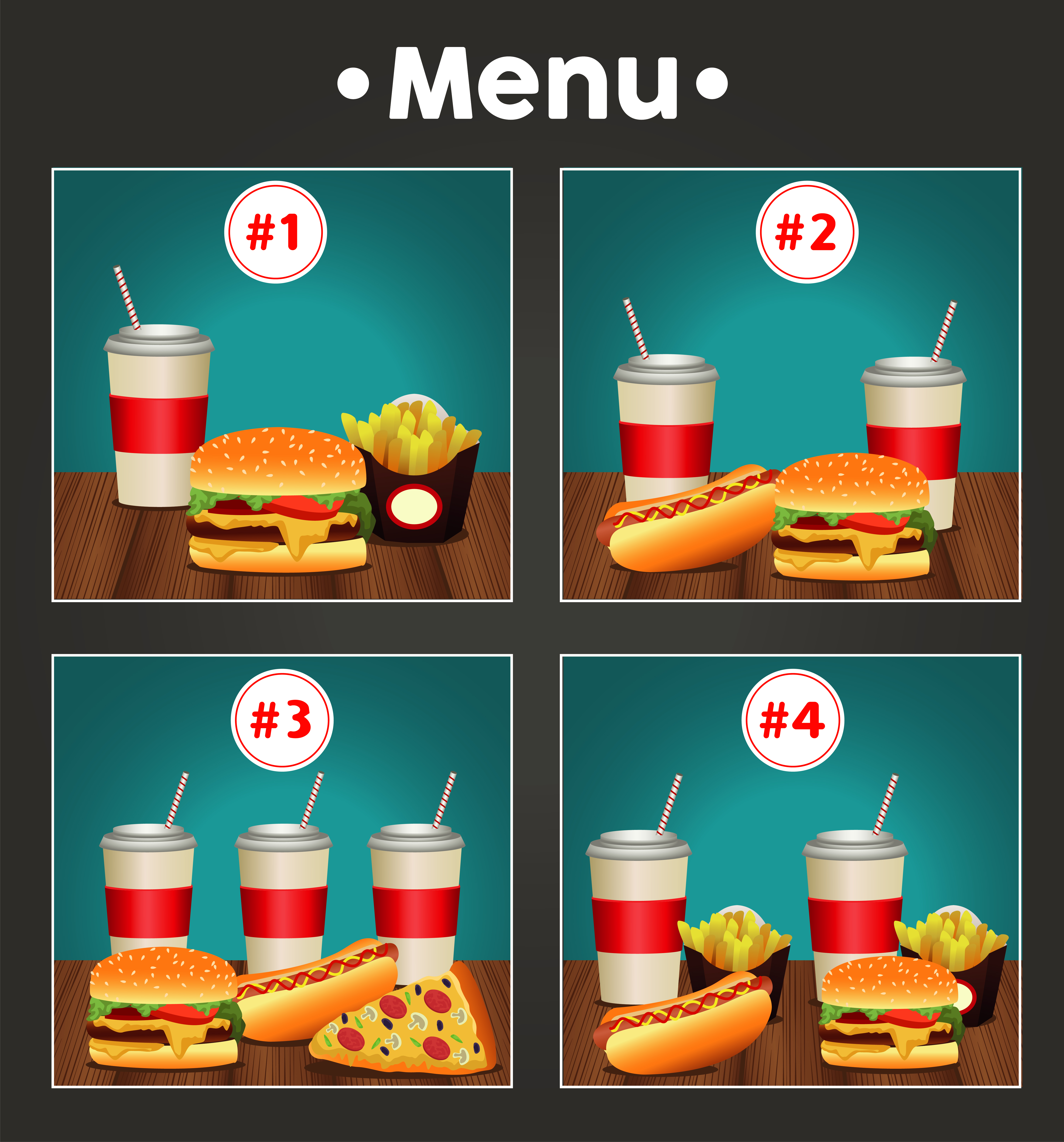 fast food menu template with combos meal numbers 2528344 Vector Art at  Vecteezy