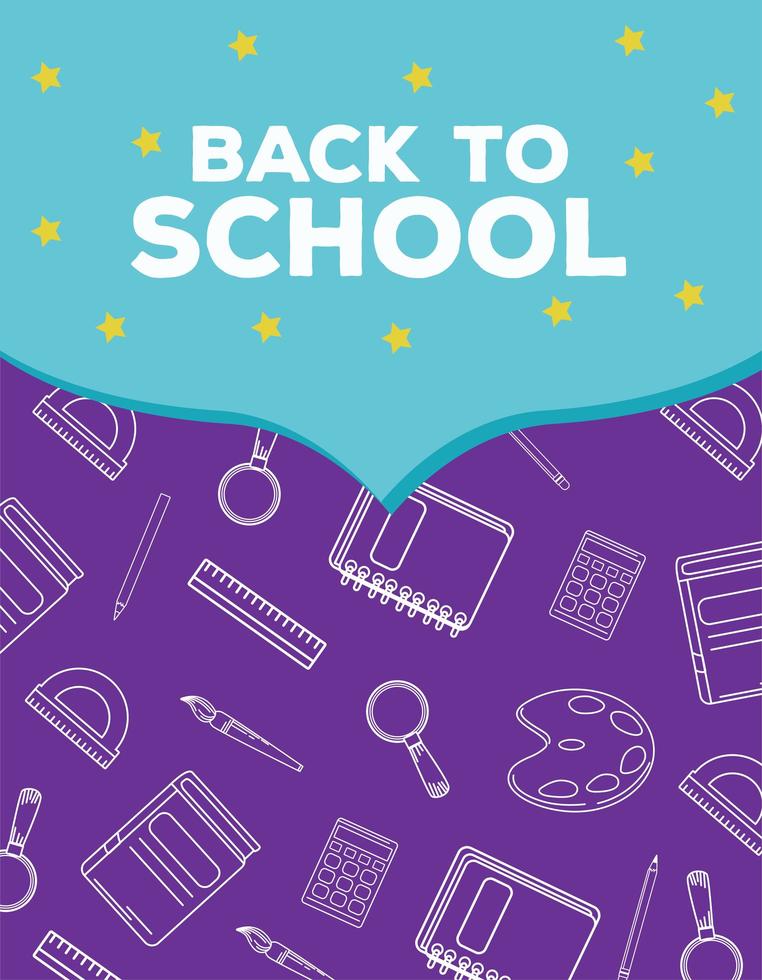 back to school lettering in speech bubble with supplies vector