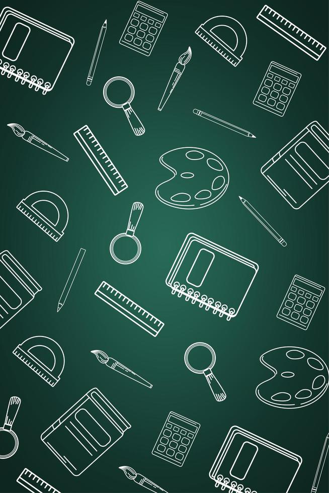 back to school supplies drawing in chalkboard vector