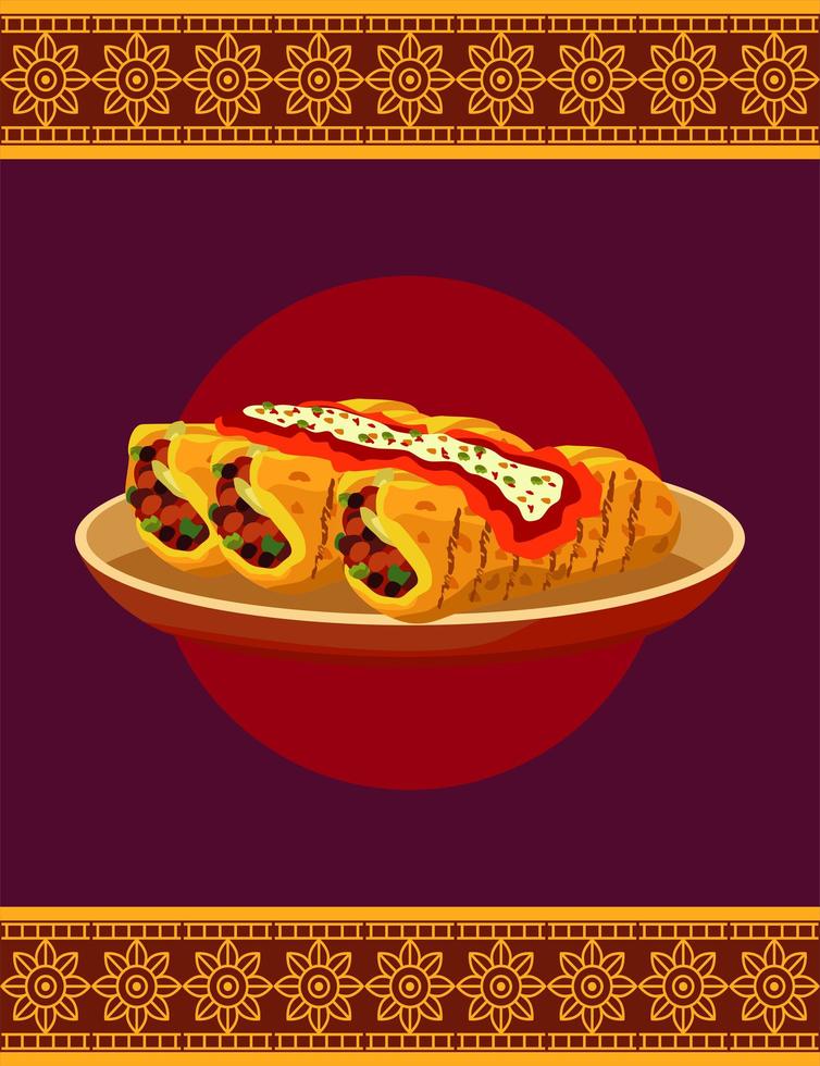 cartel de restaurante de comida mexicana con burritos en plato vector