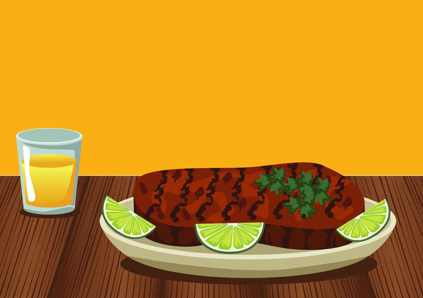 meat beef in dish with lemon food vector