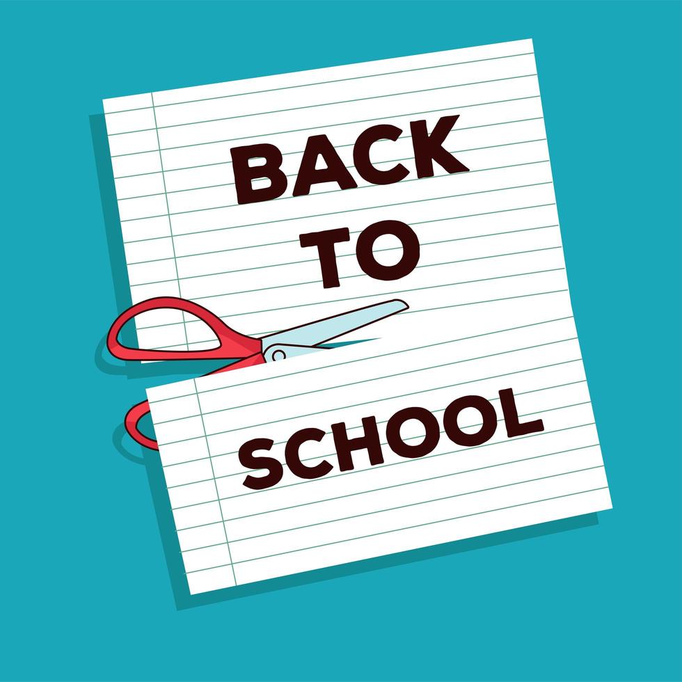 back to school lettering in notebook sheet and scissor cuting vector