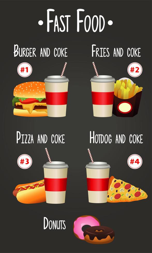 delicious fast food menu template in gray background vector