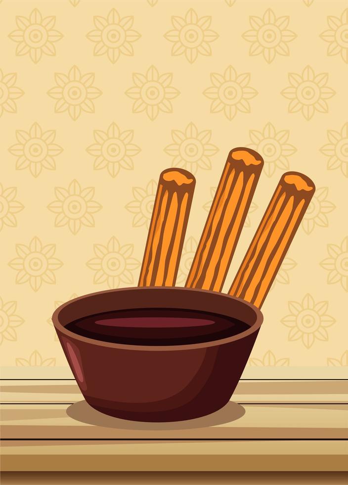 churros with chocolate sweet food vector