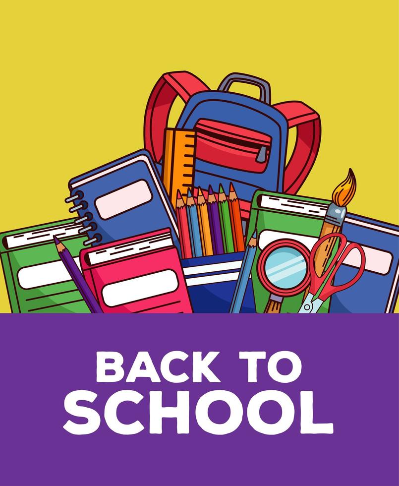 back to school lettering with schoolbag and set supplies vector