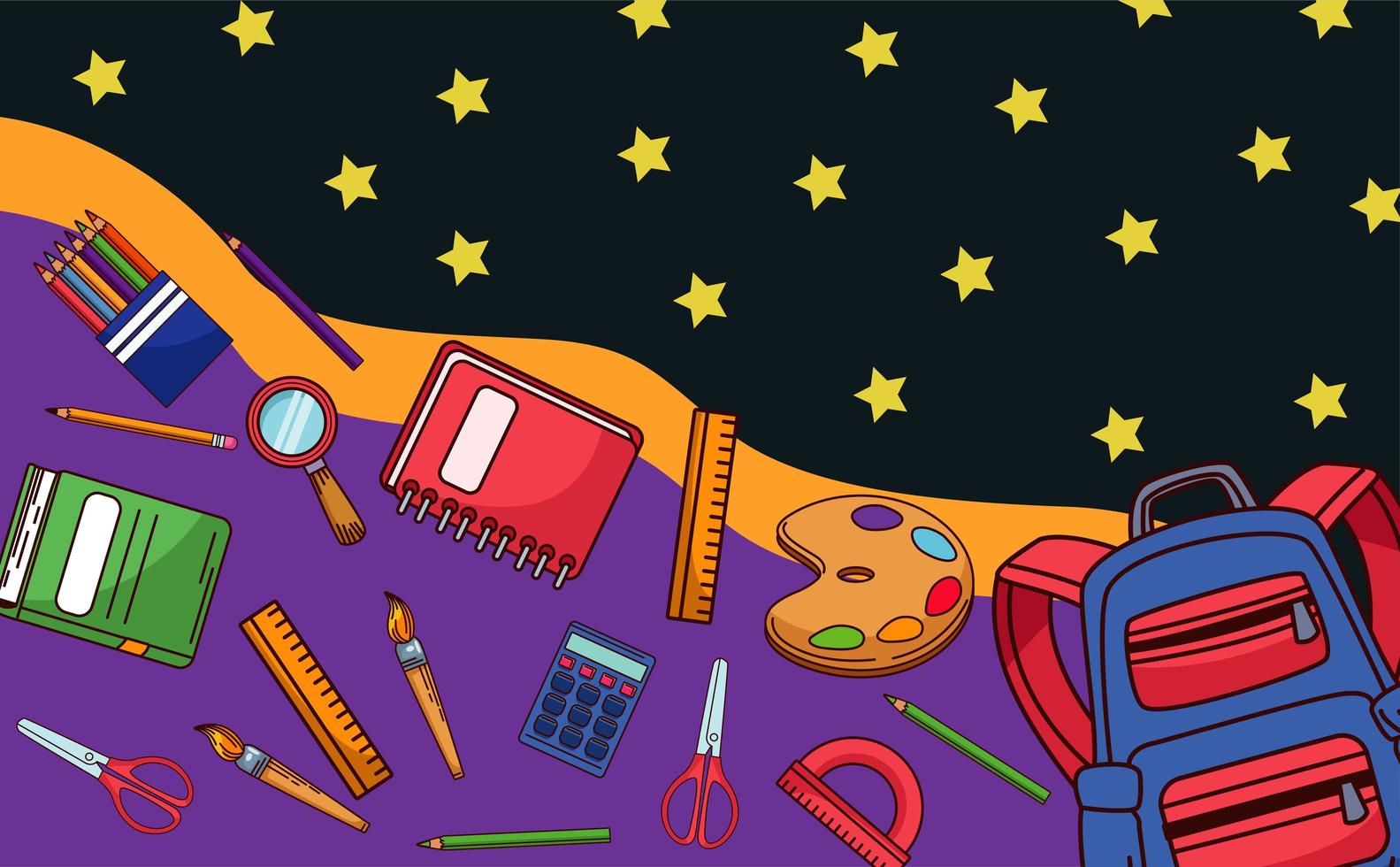 back to school with supplies and stars pattern vector