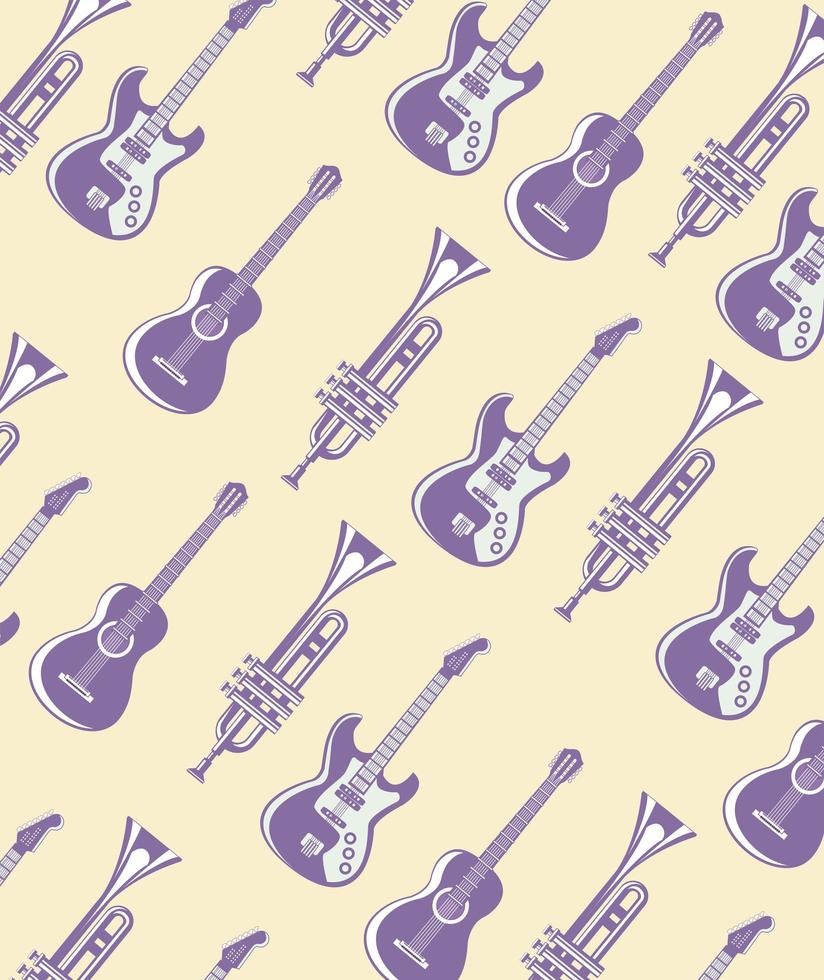 Guitarras eléctricas y acústicas con patrón de trompetas. vector