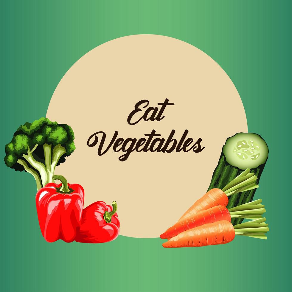 comer verduras cartel de letras con verduras en marco circular vector