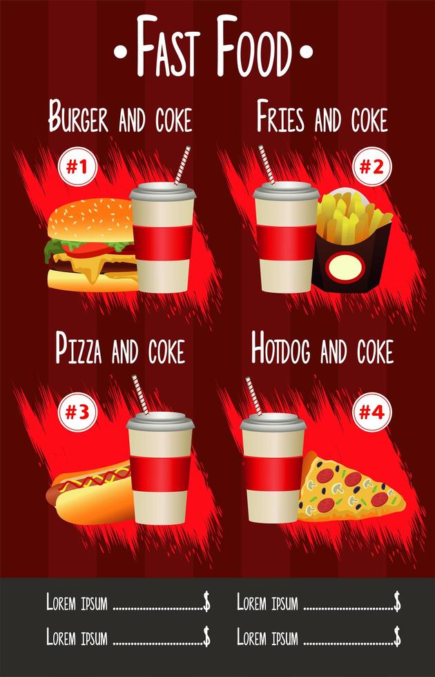 delicious fast food menu template in red background vector