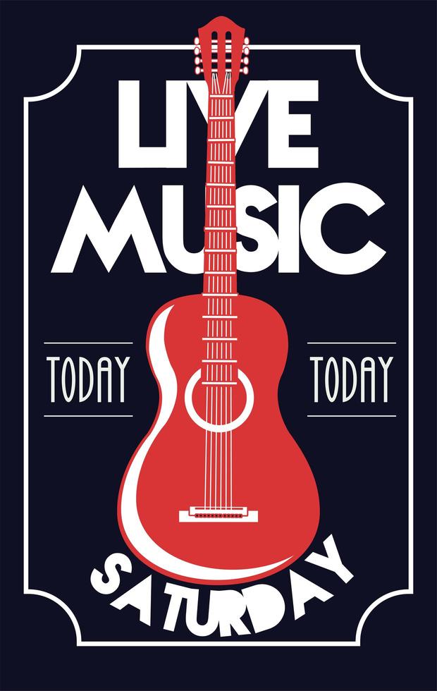 live music festival lettering poster with guitar vector