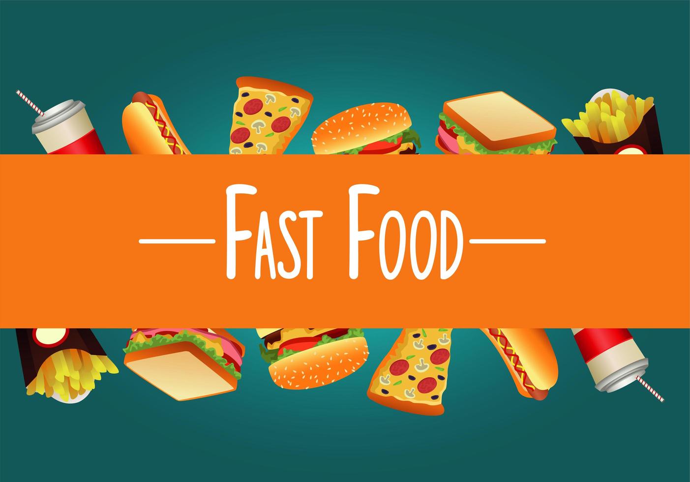 delicious fast food menu template with lettering in green background vector