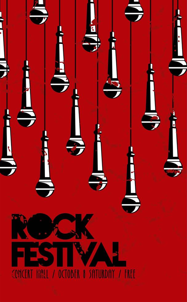 rock live festival lettering poster with microphones vector