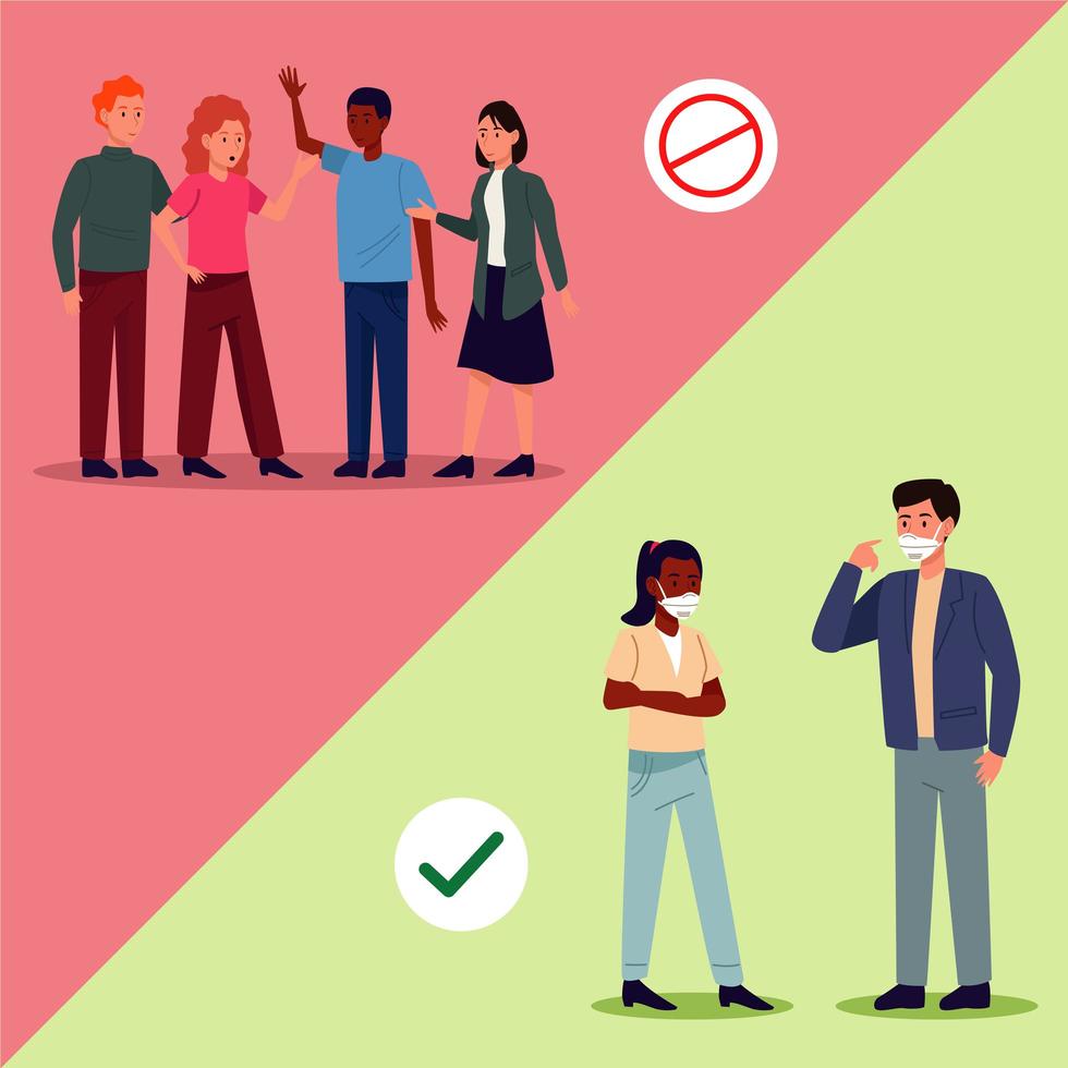 interracial people wearing medical mask for covid19 prevention vector