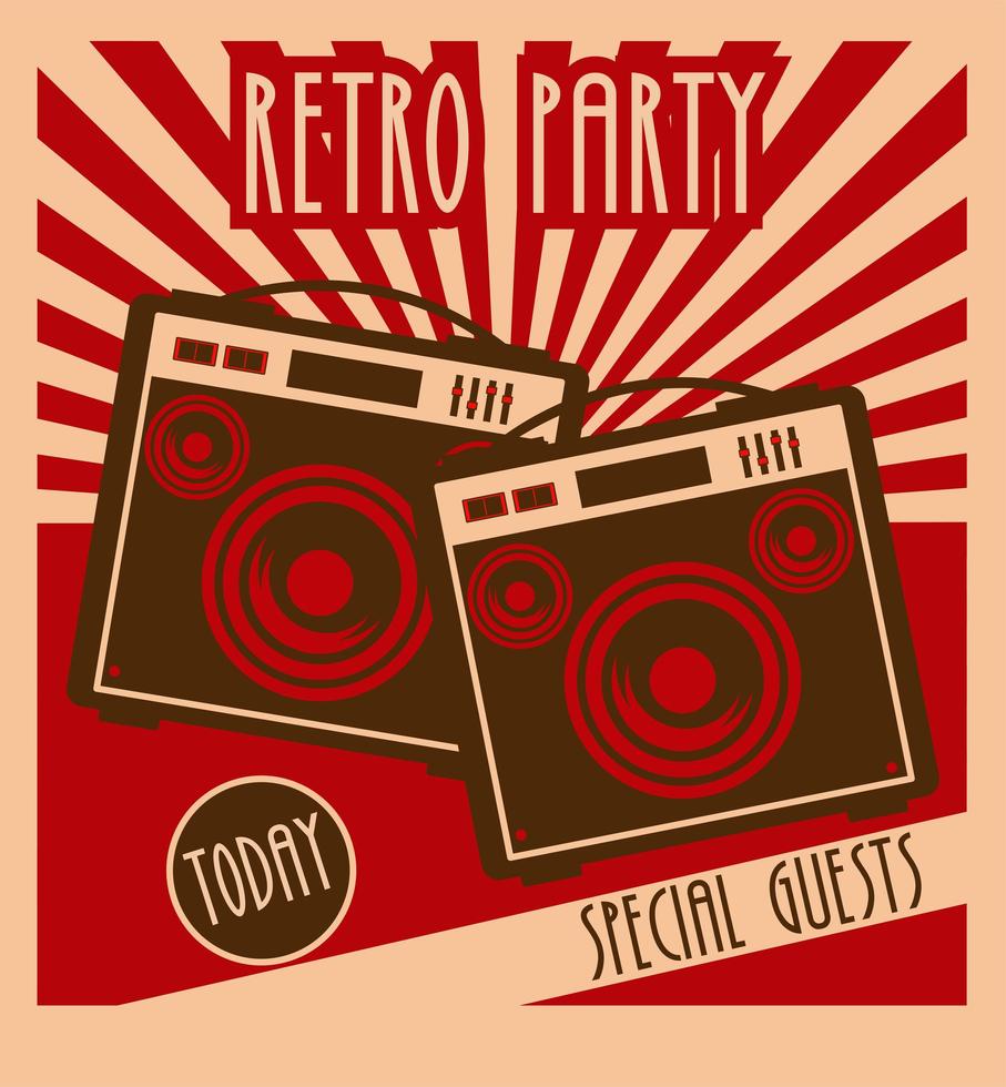 retro party music festival lettering poster with speakers vector