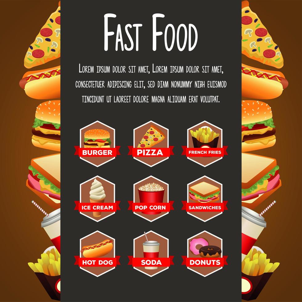 delicious fast food bundle menu with lettering template in frame vector