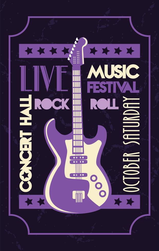 live concert hall lettering poster with electric guitar vector