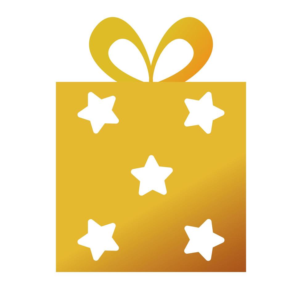 feliz navidad regalo dorado con estrellas icono decorativo vector