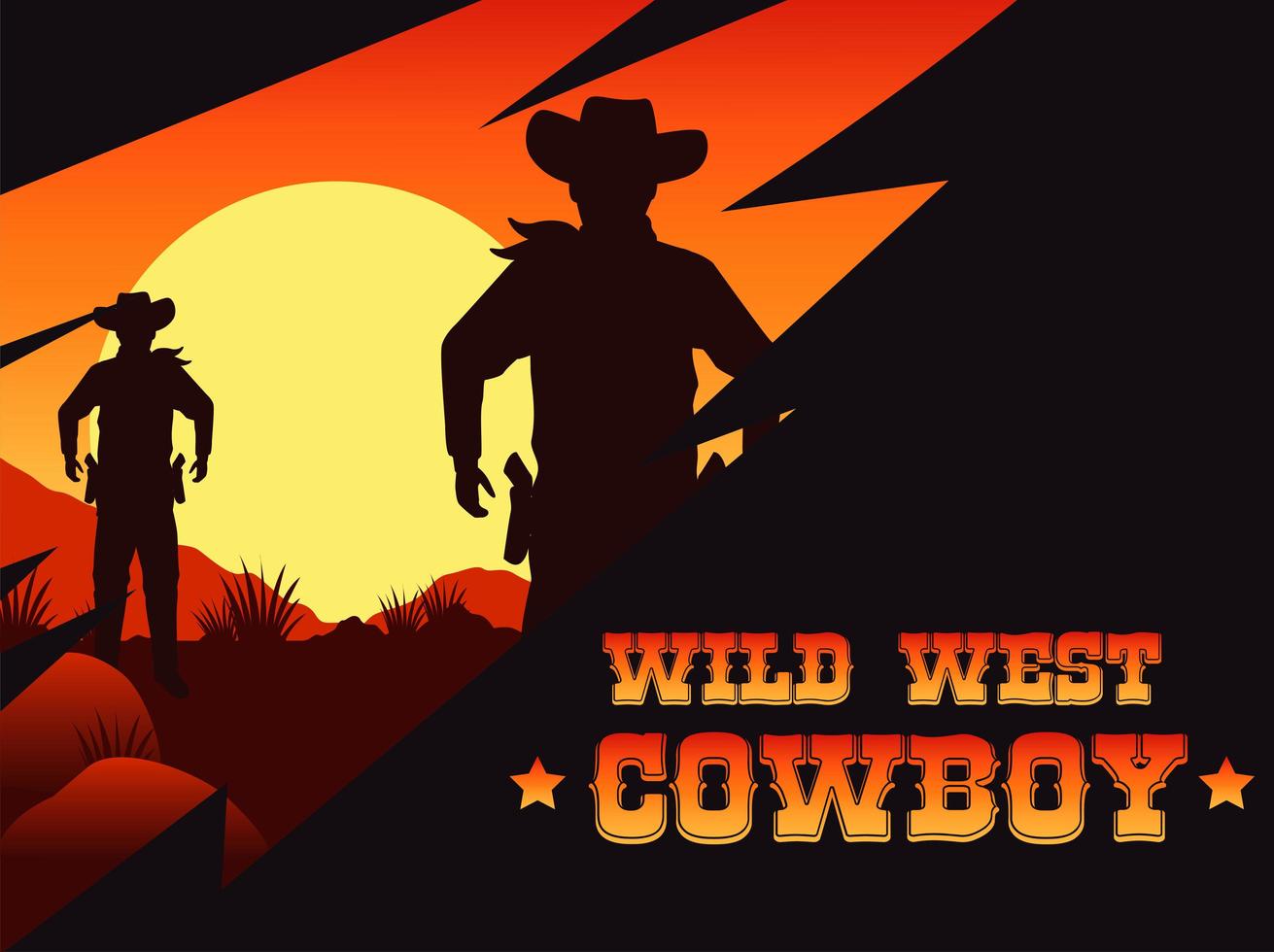 wild west cowboy lettering poster with cowboys in the desert vector