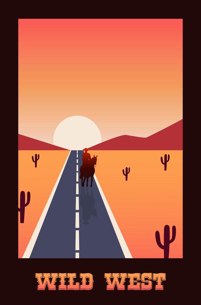 wild west lettering in poster with road in desert scene vector
