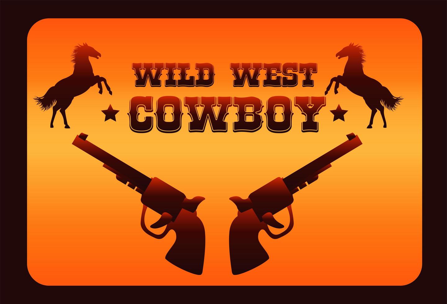 wild west cowboy lettering poster with horses and guns vector