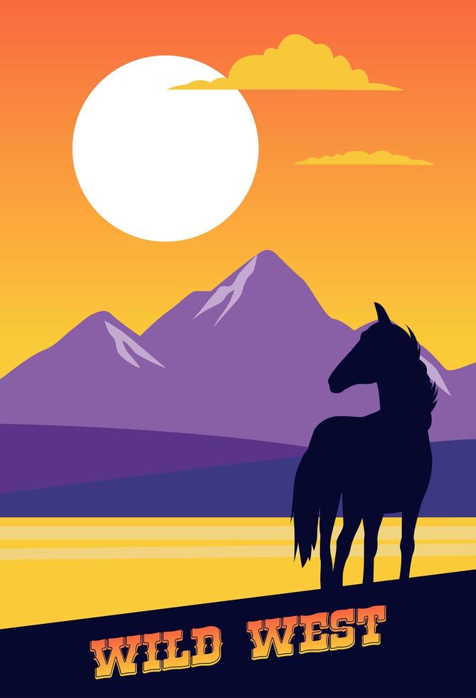 wild west lettering in poster with horse scene vector