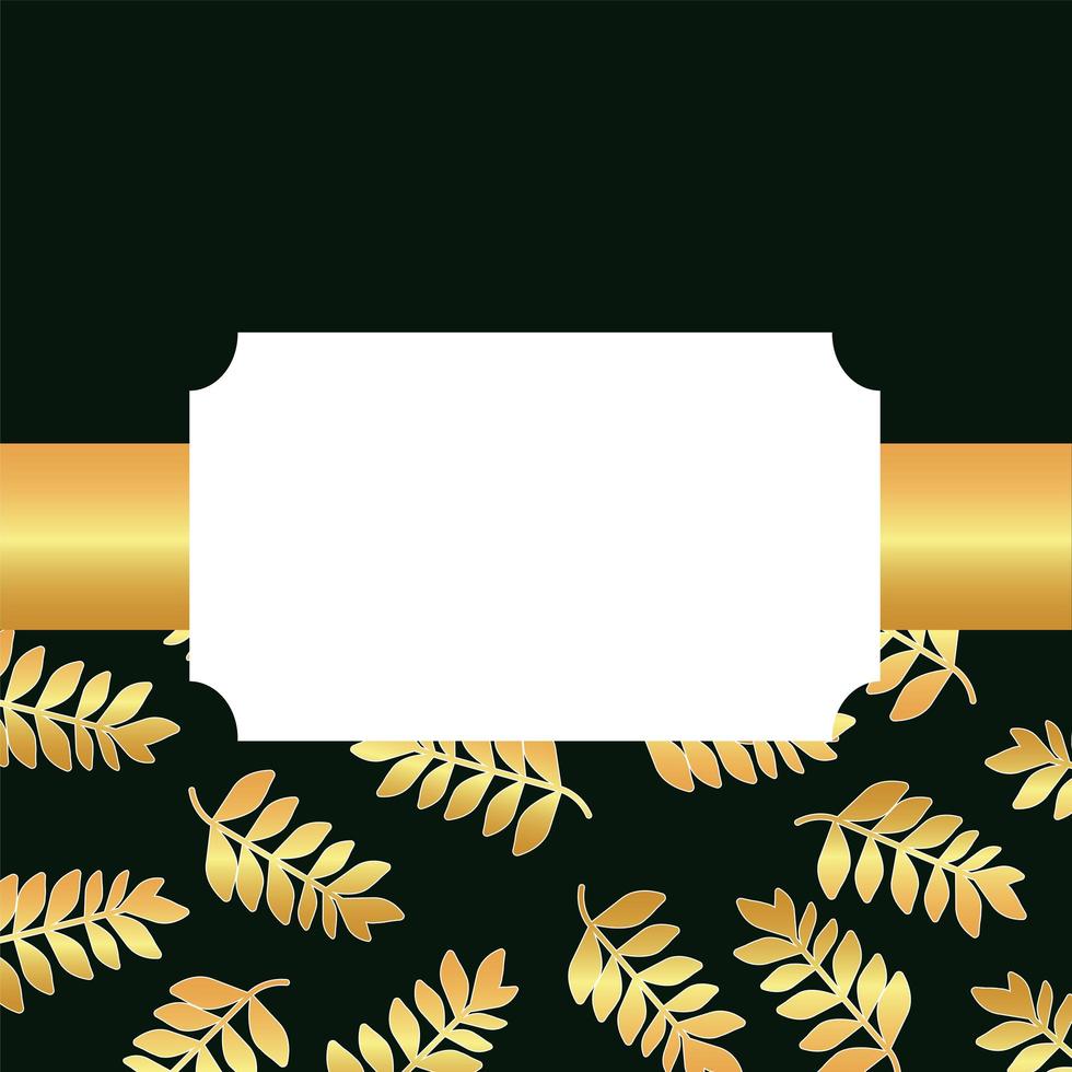 tropical golden leafs frame in black background vector