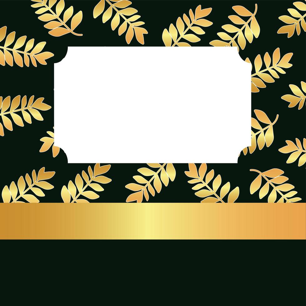 tropical golden leafs with white frame in black background vector