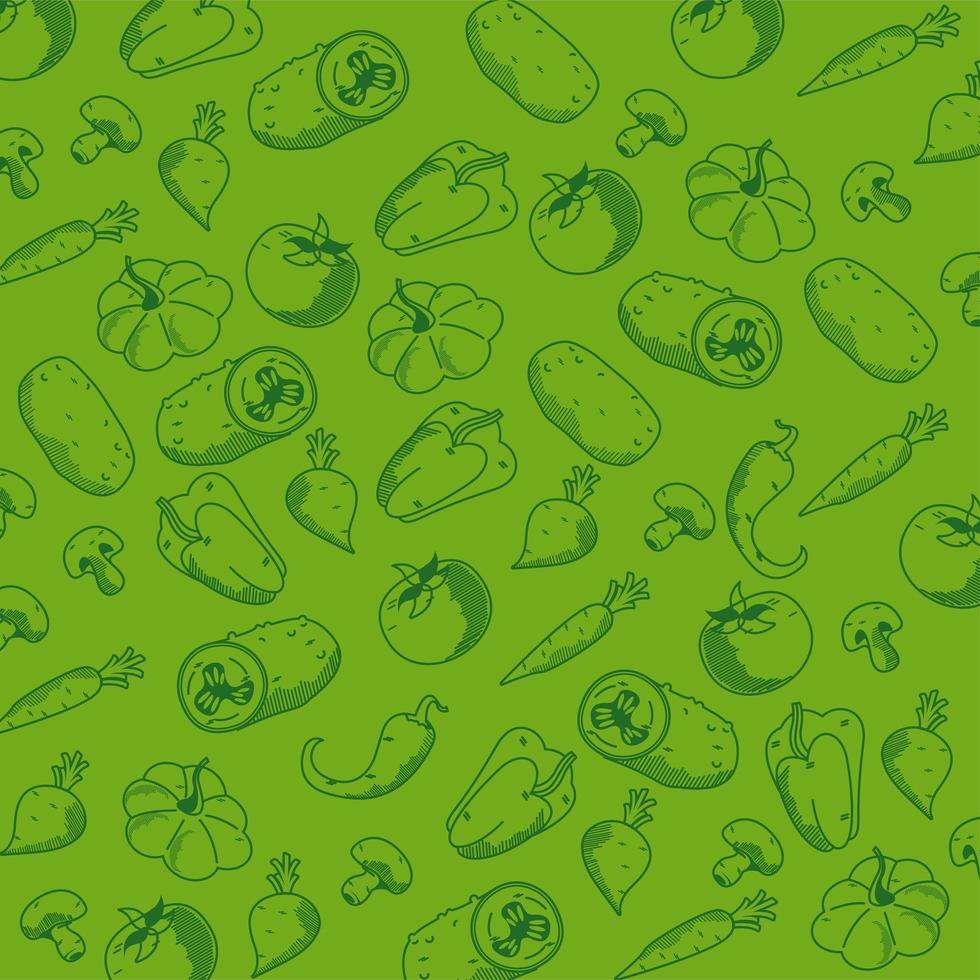 healthy and vegetarian food pattern in green background vector