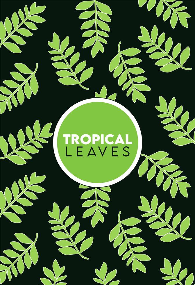 tropical leaves lettering poster with leafs pattern in black background vector