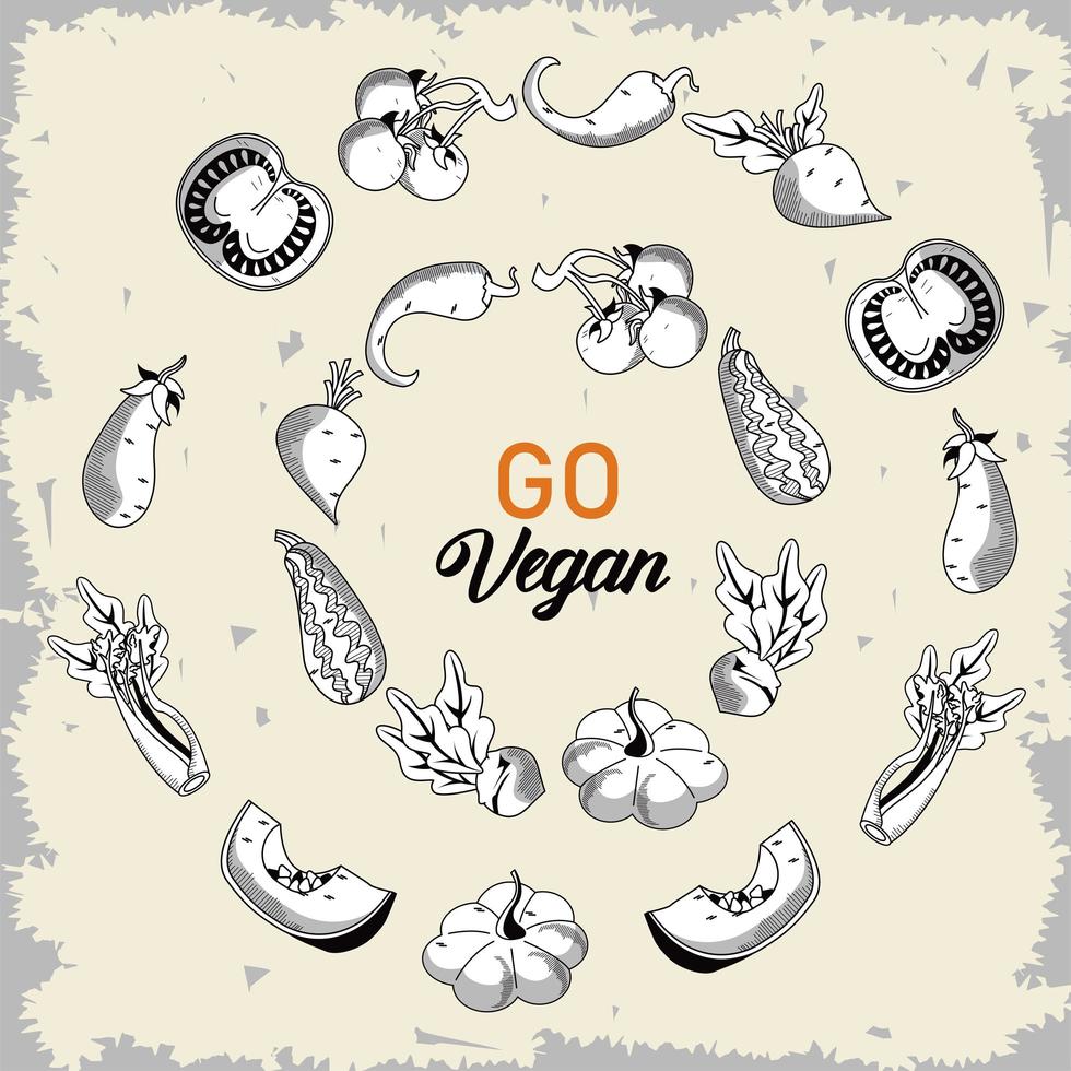 ir cartel de letras veganas con verduras alrededor vector