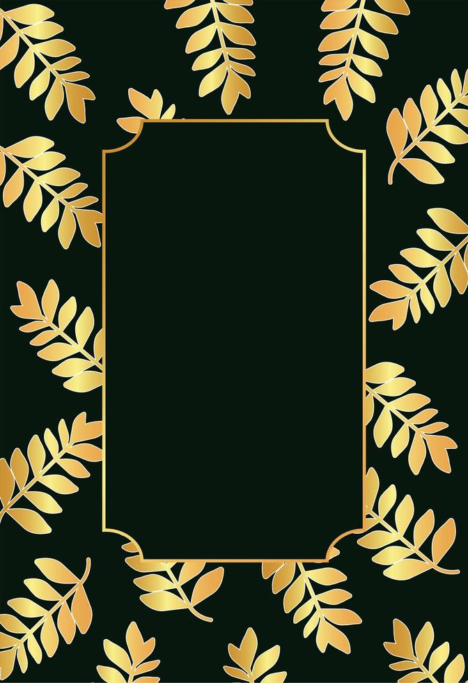 tropical golden leafs and frame in black background vector