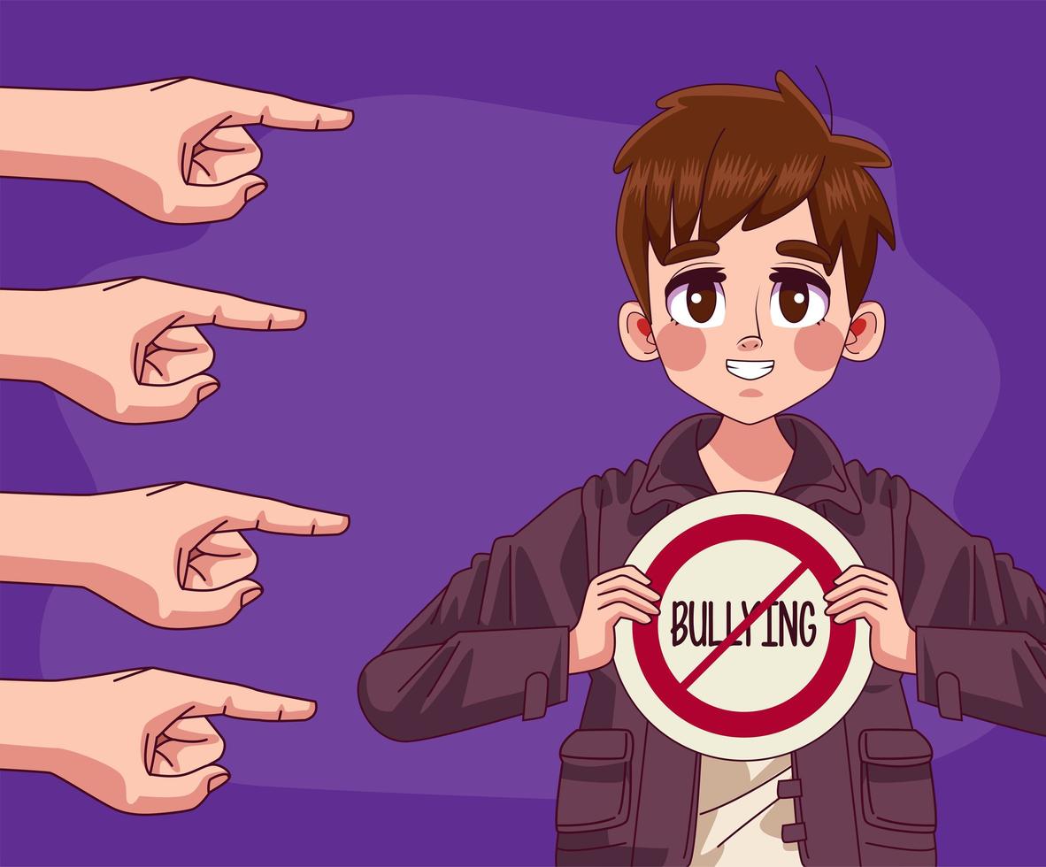 young teenager boy with stop bullying signal and hands attacking vector