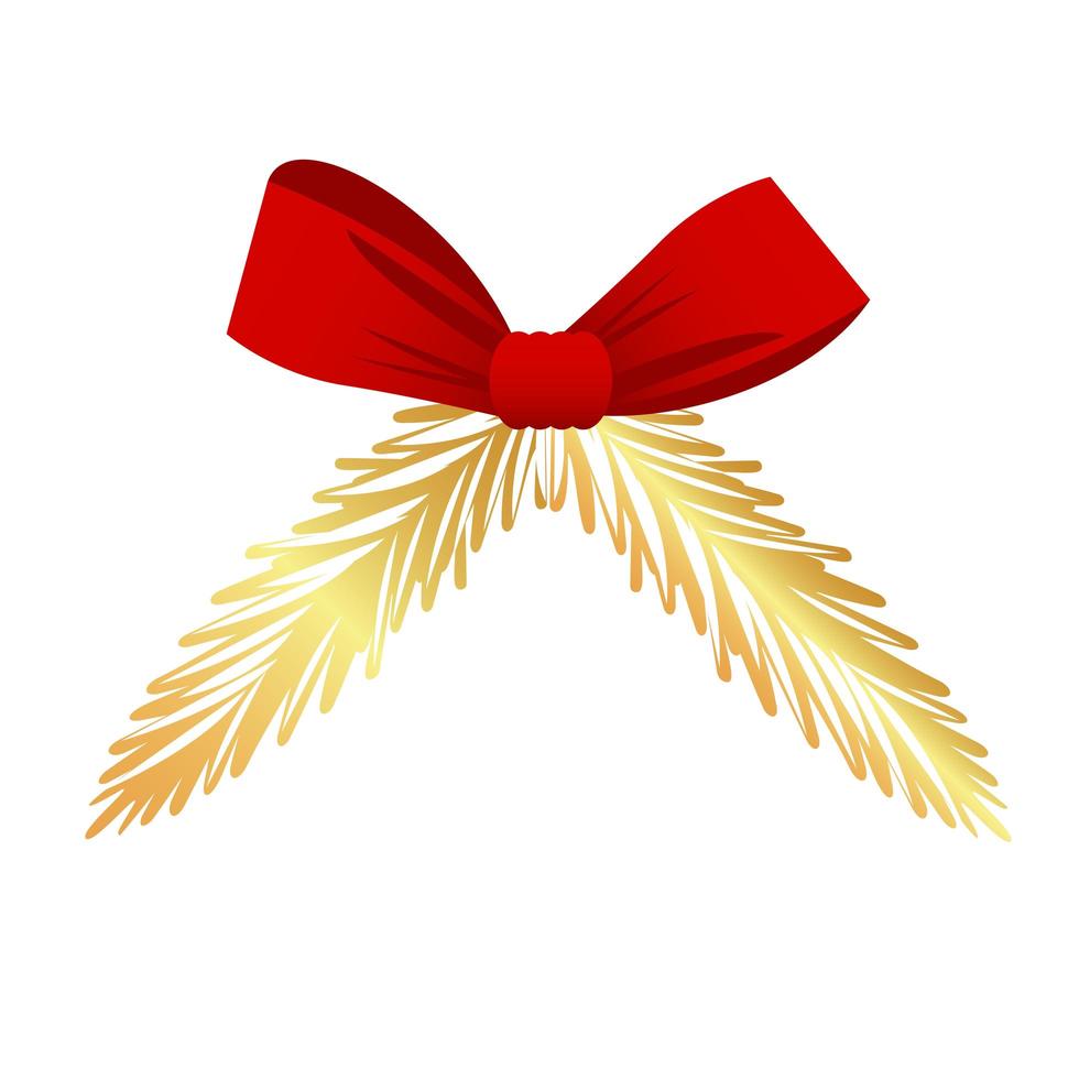 happy merry christmas bow ribbon with golden firs vector