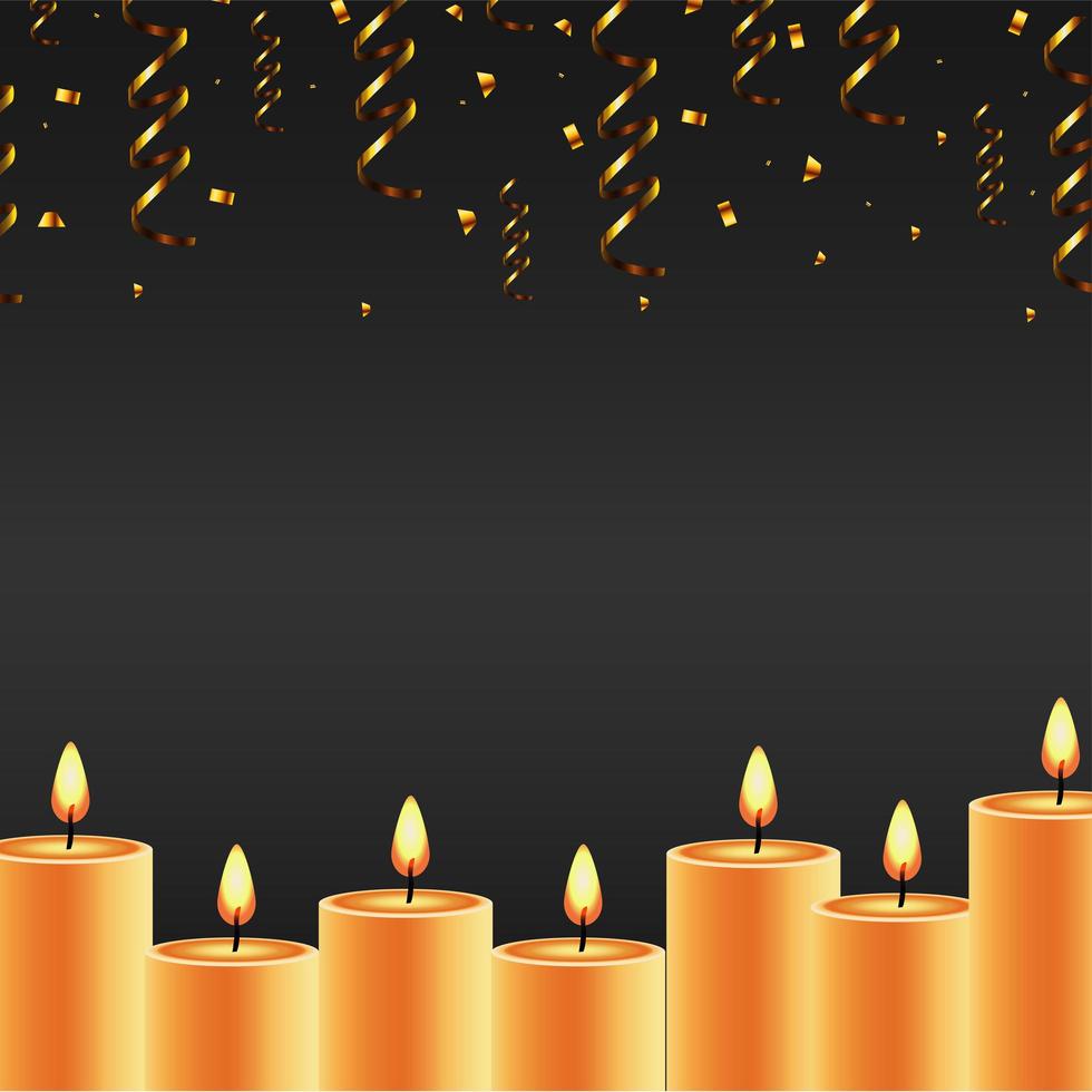 happy new year card with golden confetti and candles vector