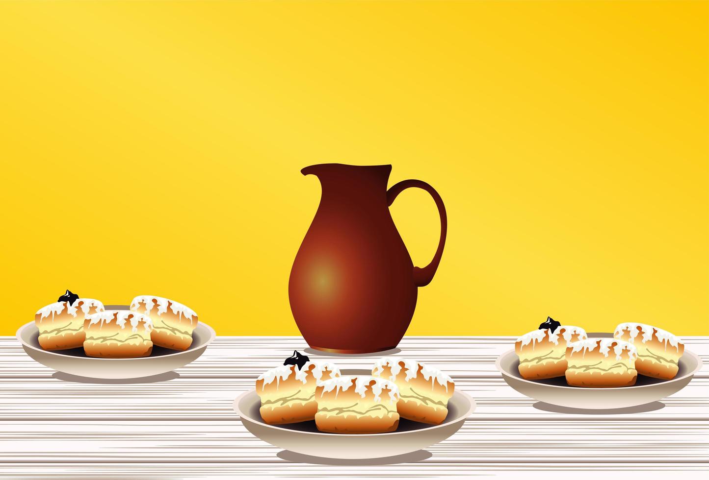 happy hanukkah celebration with sweet donuts and jar vector